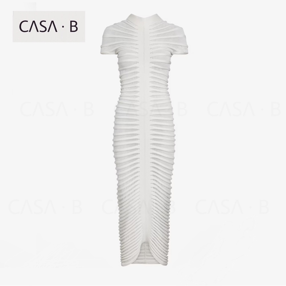 NEW to CASA B💫 Maia Open Knit See-Through Bodycon Tube Sheer Midi Dress - Picture 6 of 12